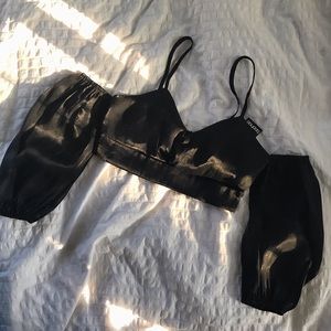 Boohoo Black Petite Organza Crop Top